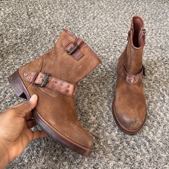 Vintage Foundry Co Miriam Boots Mid Top Studded Buckle Suede Brown 7.5 New READ - Picture 2 of 9